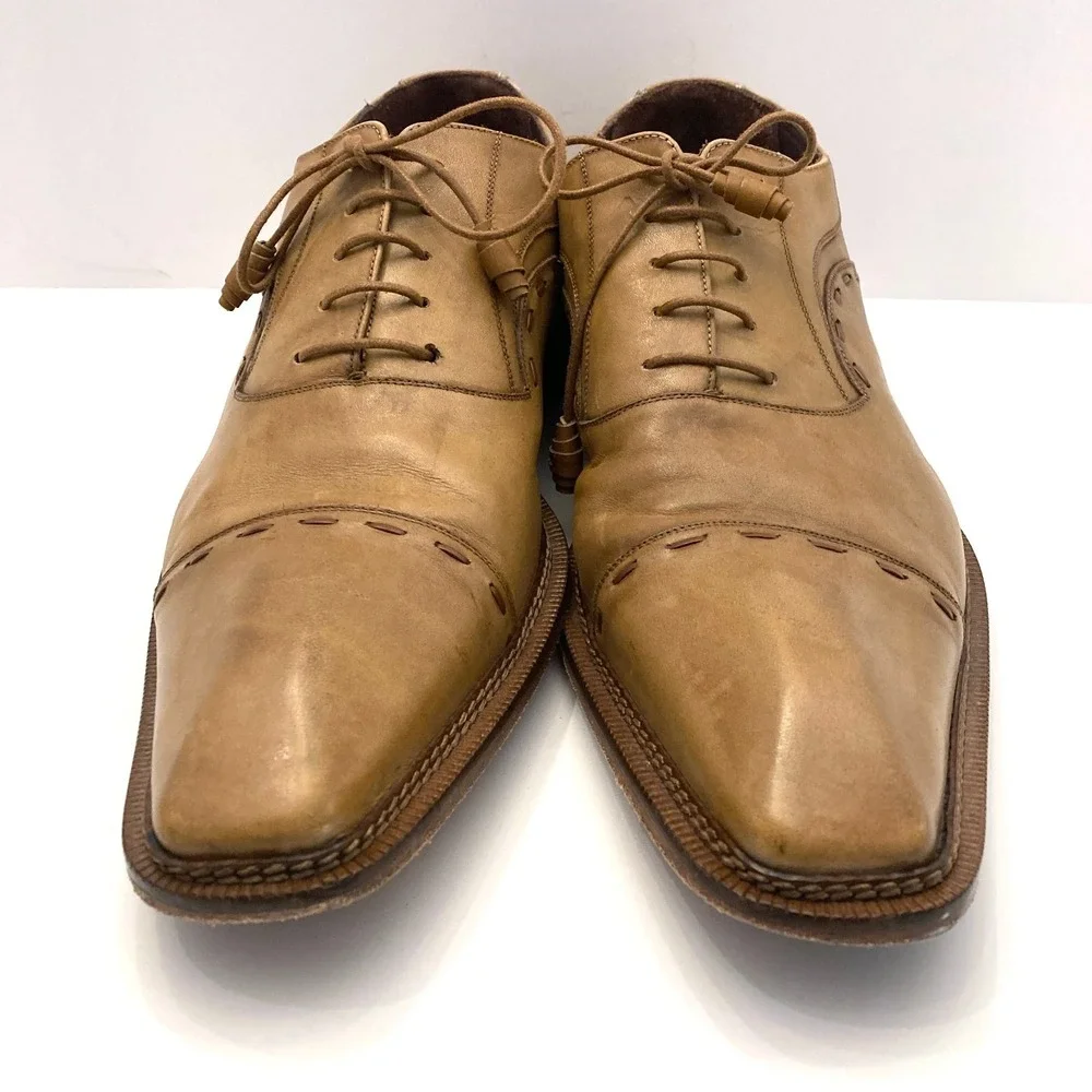 Mezlan Coppola Leather Oxford Shoes‎ Mens 13 Tan Brown Stitching Cap Toe